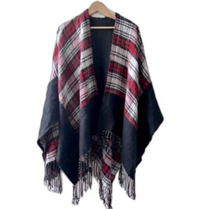Vintage Red Plaid Cape Poncho One Size Tartan Western Cottagecore Wrap Rural Y2K